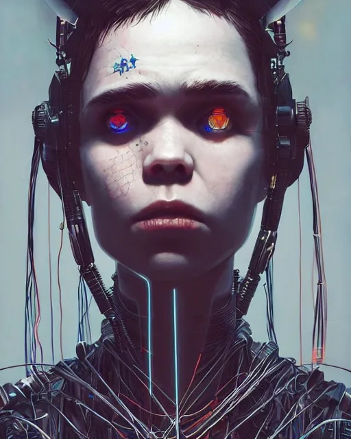 Image similar to grimes!! [ in cyberpunk attire ]!!, made of wires and metallic materials!!, portrait!!, digital art, afrofuturism, tarot card, 4 k, digital art, illustrated by greg rutkowski, max hay, rajmund kanelba, cgsociety contest winner