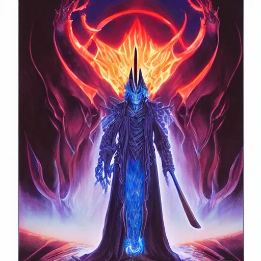 Image similar to majestic fiery Sauron the shadow Necromancer wizard by Mark Brooks, Donato Giancola, Victor Nizovtsev, Scarlett Hooft, Graafland, Chris Moore