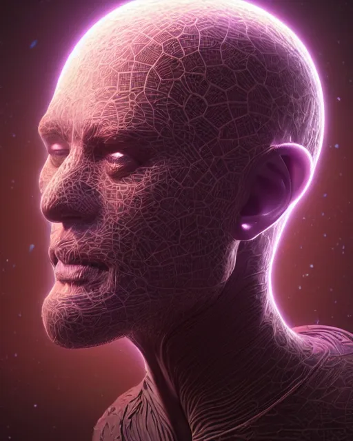 Image similar to 3 d render of dark cosmic king with profile picture by luis toledo and alex grey and beeple, neosurrealism. digital art, pixel art, concept art, octane render, trending on cgsociety, trending on artstation