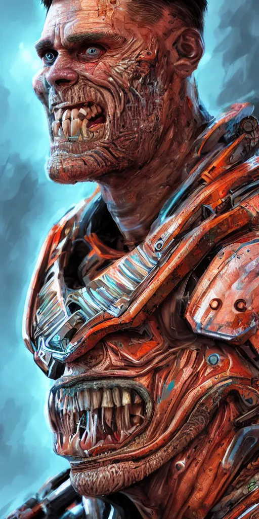 Prompt: Jim Carrey cyborg warrior, insane, intricate, highly detailed, digital painting, artstation, concept art, smooth, sharp focus, illustration, Unreal Engine 5, 8K