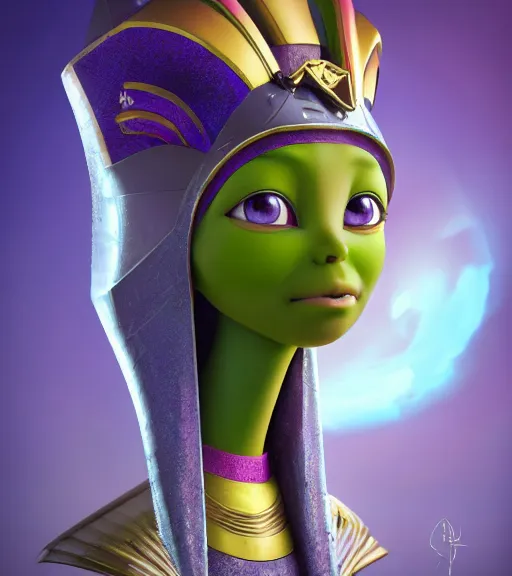 Prompt: an epic fantasy comic book style portrait painting of an extremely cute and adorable very beautiful pharaoh extraterrestrial alien, character design by mark ryden and pixar and hayao miyazaki, unreal 5, daz, hyperrealistic, octane render, cosplay, rpg portrait, dynamic lighting, intricate detail, harvest fall vibrancy, cinematic