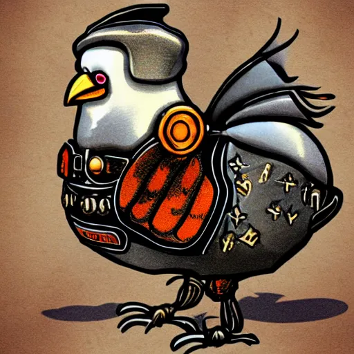 Image similar to anime steam punk chicken with laser beams