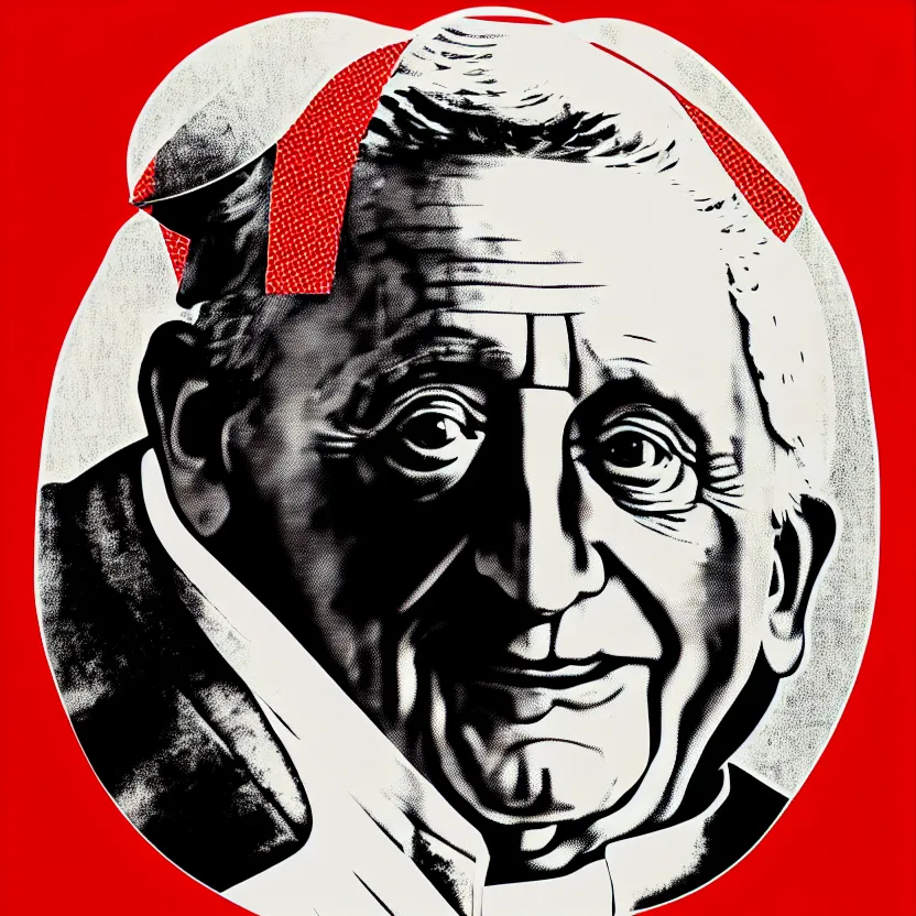 Image similar to portrait of pope benedict xvi screen print. pop art, high detail 8 k