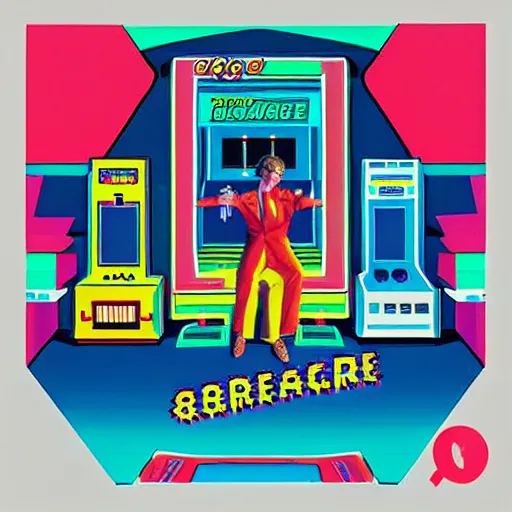 Image similar to cover art for an 80s pop album named “ARCADE”, ultra realistic , detailed