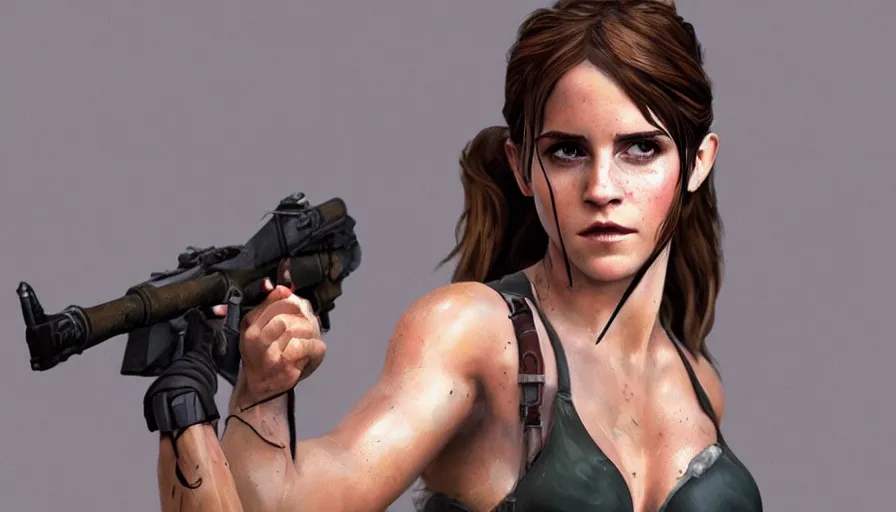 Image similar to hand painted figurine of emma watson as lara croft, hyperdetailed, artstation, cgsociety, 8 k