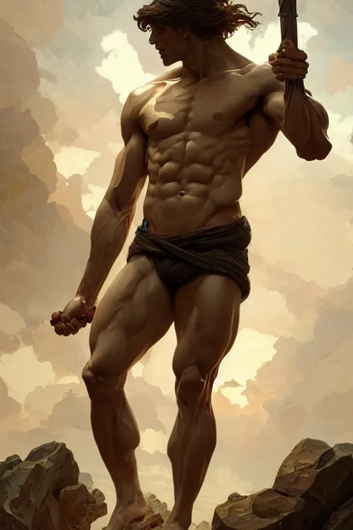 Image similar to Greek god, gorgeous, amazing, muscular, fit, very muscular male body, intricate, highly detailed, digital painting, artstation, concept art, sharp focus, illustration, art by greg rutkowski and alphonse mucha