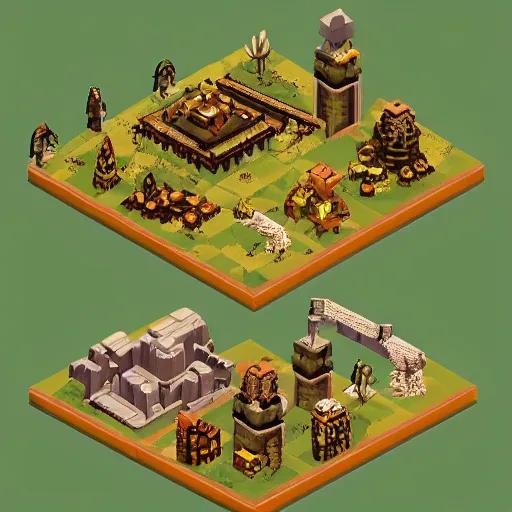 Prompt: the lord of the rings. isometric, voxels, game art.