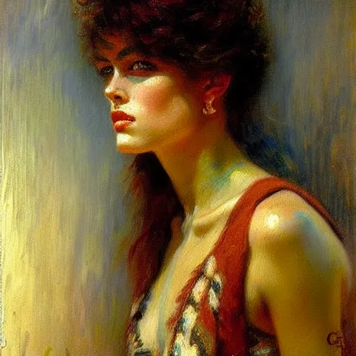 Image similar to beautiful oil portrait painting of androgynous person by gaston bussiere