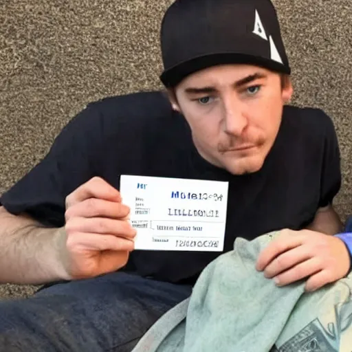 Prompt: MrBeast donating 1 million dollars in cash to a homeless person