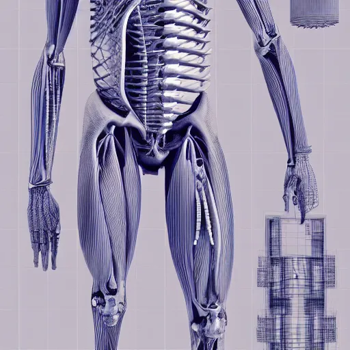 Image similar to a concept of a detailed and intricate design of a full body of human anatomy, 3 d design, great finesse organic hyper detailed, engineering blueprints, technical drawings, calculus, stained paper, hyperrealistic, ultra detailed, 4 k, octane render, unreal engine