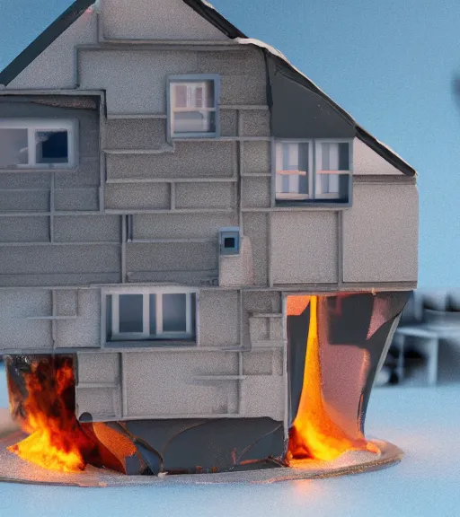 Prompt: melting, plastic house, on fire, cinematic lighting, highly detailed 8 k