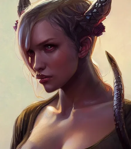 Prompt: Attractive Tiefling Druid, hourglass figure, fully clothed, dungeons and dragons portrait, highly detailed, digital painting, artstation, concept art, sharp focus, illustration, art by artgerm and greg rutkowski and alphonse mucha