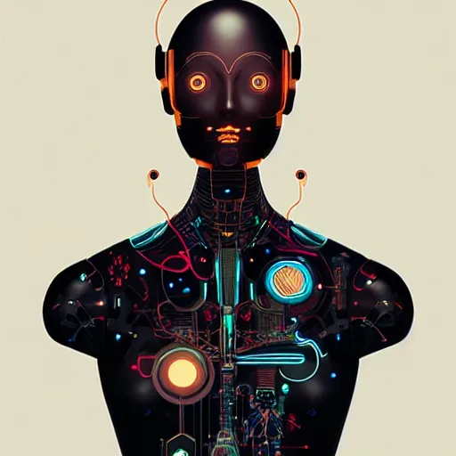 Image similar to a cybernetic mannequin by victo ngai and android jones, digital art, trending on artstation