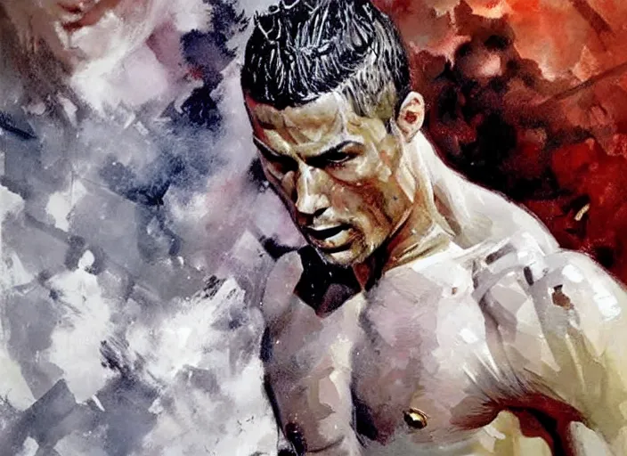 Image similar to a highly detailed beautiful portrait of cristiano ronaldo as kratos, by gregory manchess, james gurney, james jean