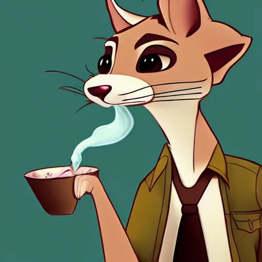 Image similar to beautiful furry art of ferret in smoking, high quality, detailed, zootopia style