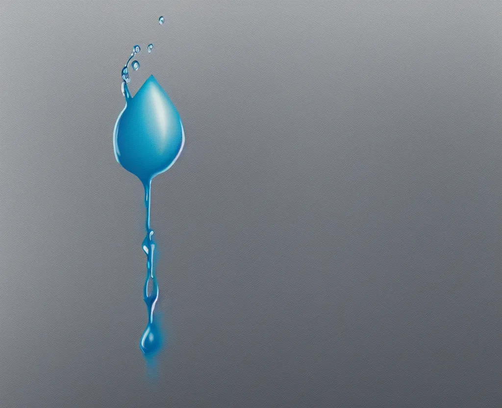 Image similar to beautiful matte airbrush of a big glossy water drop dripping on a white background, inspired by 8 0's airbrush illustrations