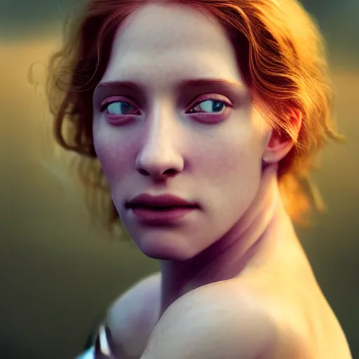 Image similar to photographic portrait of a stunningly beautiful english renaissance female in soft dreamy light at sunset, beside the river, soft focus, contemporary fashion shoot, in a denis villeneuve and tim burton movie, by edward robert hughes, annie leibovitz and steve mccurry, david lazar, jimmy nelsson, extremely detailed, breathtaking, hyperrealistic, perfect face, octane render