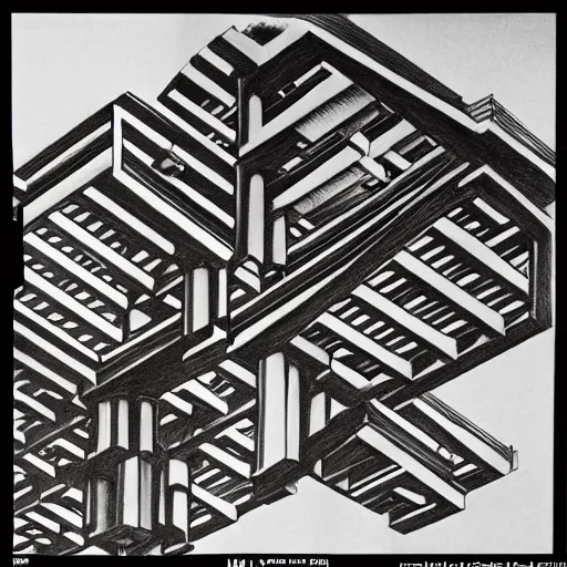 Prompt: mc escher drawing of impossible architecture