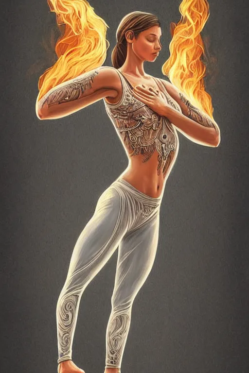 Prompt: Full body potrait of fit angel doing yoga asanas , angel is split in two with smoke, fantasy, intricate, elegant, highly detailed, digital painting, artstation, concept art, smooth, sharp focus, illustration, art by Ilja Repin