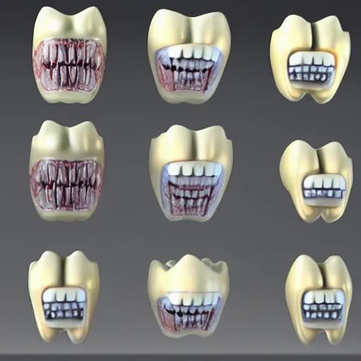 Image similar to poorly rendered 3 d set of teeth