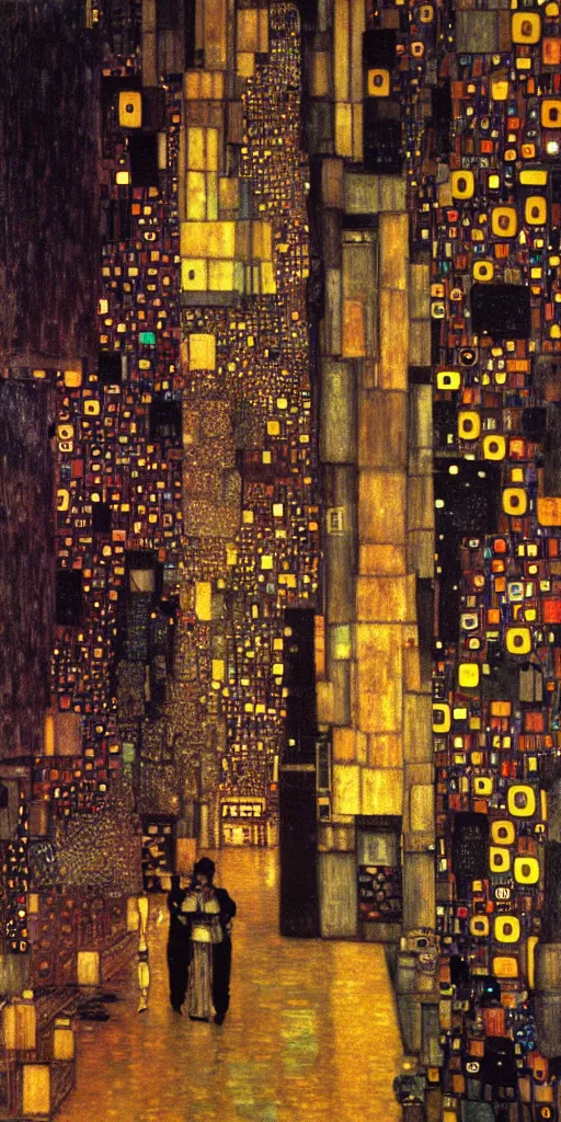 Image similar to cyberpunk alley by gustav klimt, rtx, 8 k, highly detailed, good lighting,