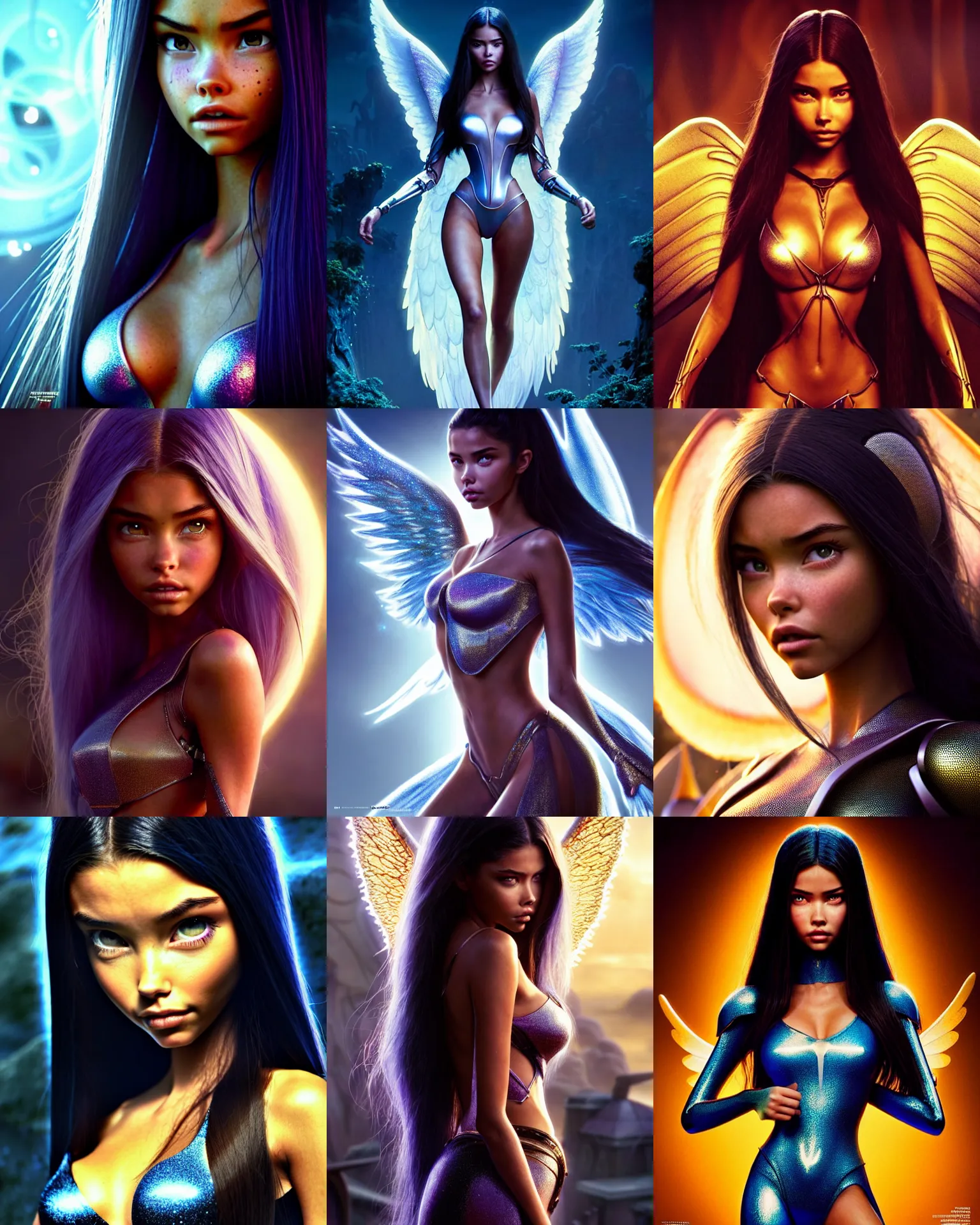 Prompt: weta disney pixar movie still portrait photo of madison beer, adriana lima : : as edc angel space cyborg by pixar : : by weta, greg rutkowski, wlop, ilya kuvshinov, rossdraws, artgerm, marvel, maxim magazine cover, rave girl, unreal engine, sweaty, glitter, pearlescent, morning, anime, : :