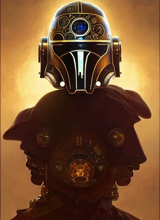 Image similar to steam punk star wars helmet, star wars, beautiful glowing lights, sci - fi, stunning, intricate, elegant. highly detailed, digital painting. artstation. smooth. sharp focus. illustration. art by artgerm and greg rutkowski and alphonse mucha