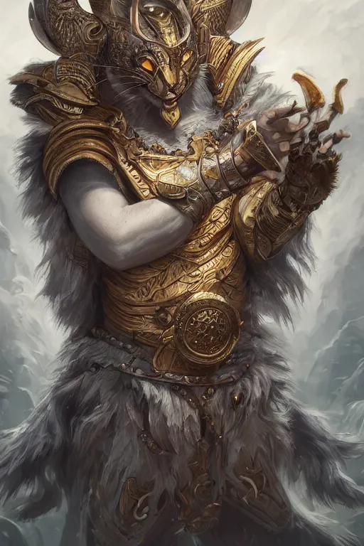 Image similar to A portrait of a god of cat ,D&D, fantasy, highly detailed, digital art, artstation, smooth, sharp focus, fantasy illustration, art by Peter Tang and artgem and Alina Ivanchenko and Hirokazu Yokohara and Kago Shintaro