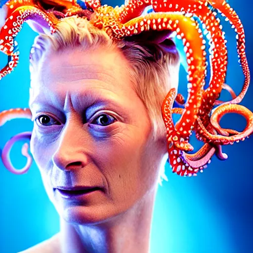 Prompt: closeup studio photograph of tilda swinton as an octopus, dramatic lighting, edited in photoshop