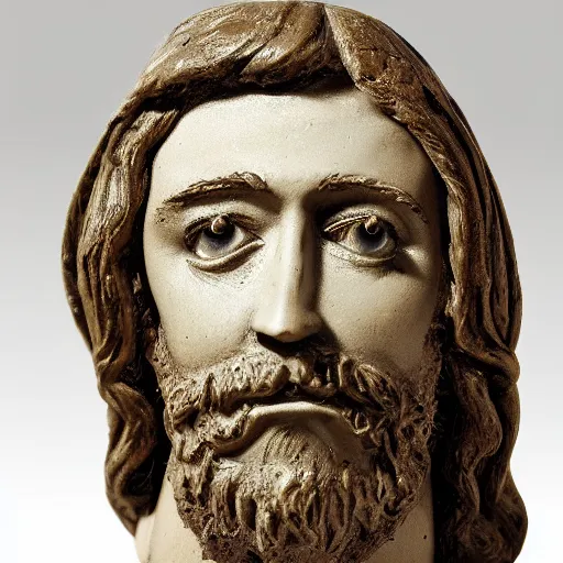 Image similar to holy roman chalkware Jesus bust antique painted sacred Catholic