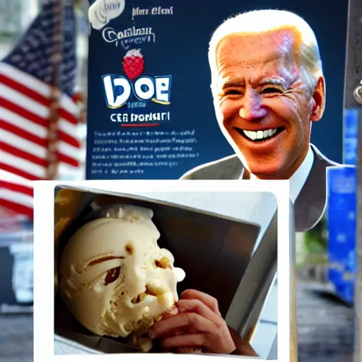 Prompt: ice cream with the face of Joe Biden