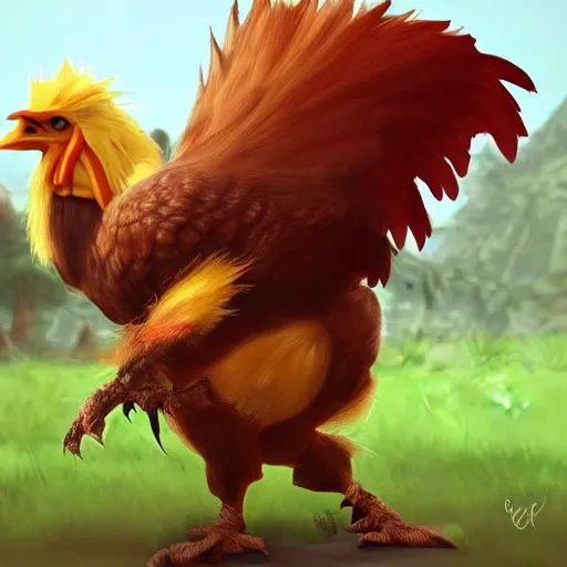 Image similar to angry chocobo, realistic digital painting, trending on artstation