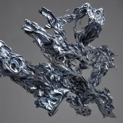 Image similar to liquid forms in metal abstract sculpture cyberpunk 3 d rendered