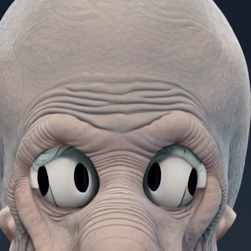 Image similar to squidward realistic skin 8k, detailed, high detailed, terrifying, eerie, deformed.