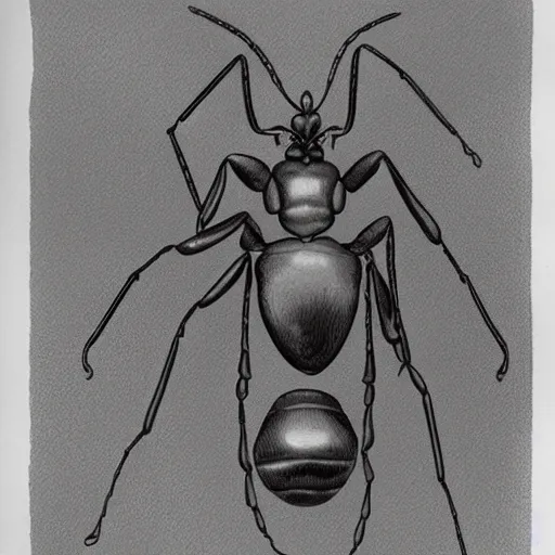 Prompt: ant, black and white, botanical illustration