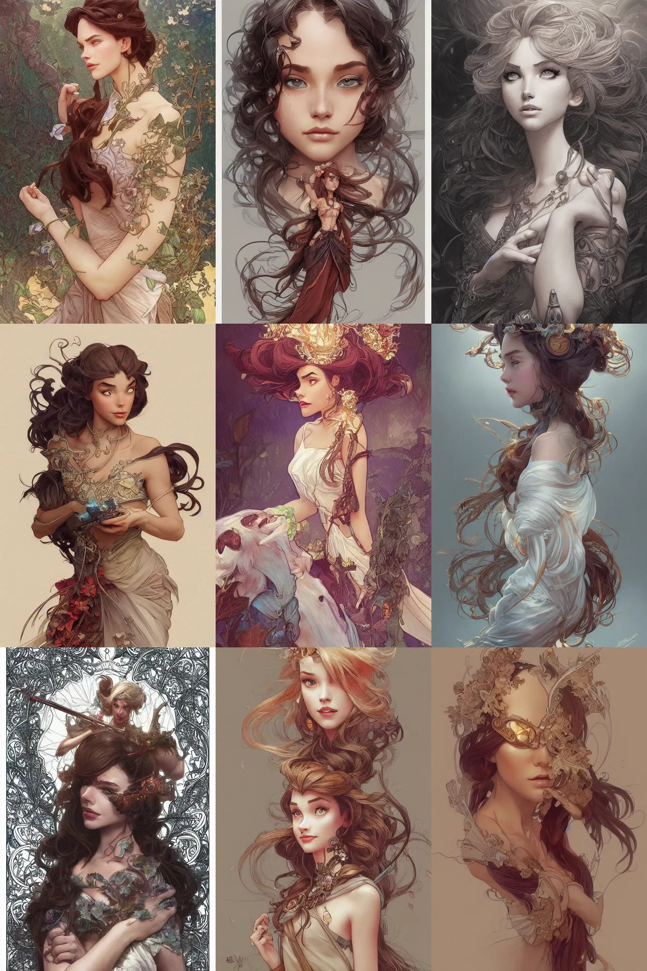 Prompt: pencil spot illustrations of various disney characters, fantasy, intricate, elegant, highly detailed, digital painting, concept art, sharp focus, illustration, art by bridgeman and artgerm and greg rutkowski and alphonse mucha and ruan jia and conrad roset