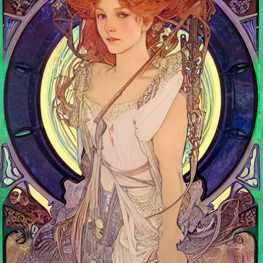 Prompt: realistic detailed face portrait of the Queen of Wands of the Tarot holding a magic wand by Alphonse Mucha, Ayami Kojima, Amano, Charlie Bowater, Karol Bak, Greg Hildebrandt, Jean Delville, and Mark Brooks, Art Nouveau, Neo-Gothic, gothic, Tarot, Tarot card, wands, fire, flickering flames, tarot wands, rich deep moody colors, vibrant reds golds flame colors, fire colors