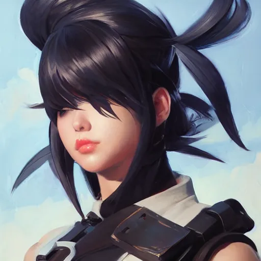 Prompt: greg manchess portrait painting of yorha no. 2 type b as overwatch character, medium shot, asymmetrical, profile picture, organic painting, sunny day, matte painting, bold shapes, hard edges, street art, trending on artstation, by huang guangjian and gil elvgren and sachin teng