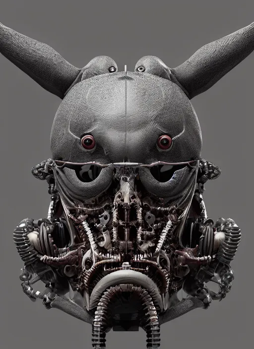 Prompt: a portrait up of a creepy looking biomechanical animal head, gigeresque cyberpunk art by ikuo hirayama, photorealism, octane render, behance hd, polycount