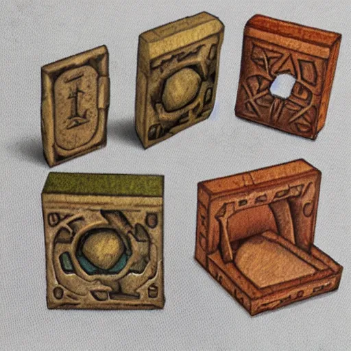 Image similar to a pack of 2. 5 d isometric tiles, high fantasy, medieval, alchemy, magical laboratory