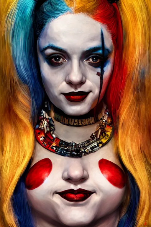 Prompt: portrait of Harley Quinn, highly detailed, artstation, illustration, art by Gustav Klimt