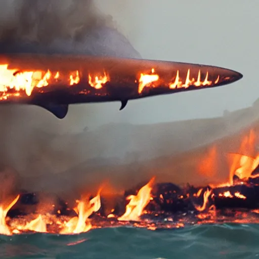 Prompt: photo of a fire spout with sharks in it, sharknado,