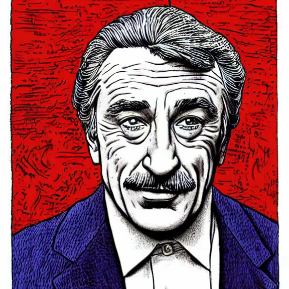 Image similar to a portrait of Robert Deniro drawn by Robert Crumb