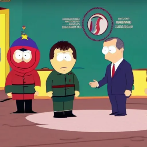 Image similar to zelensky and erdogan as southpark characters, tv interview