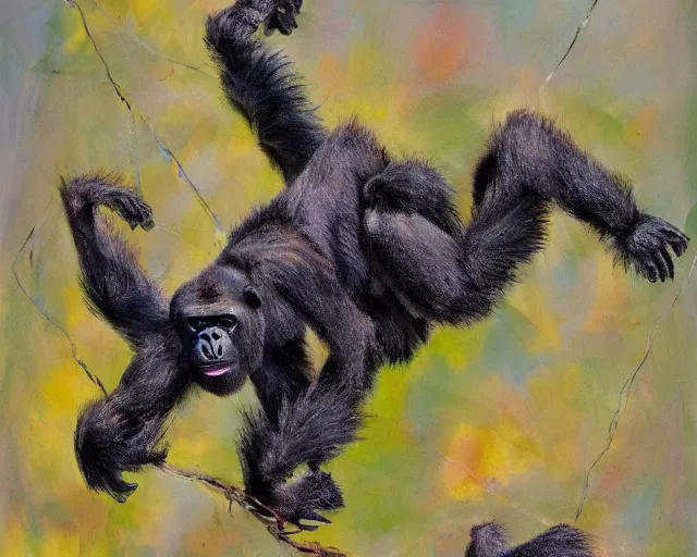 Prompt: impressionist oil painting of a hybrid gorilla spider