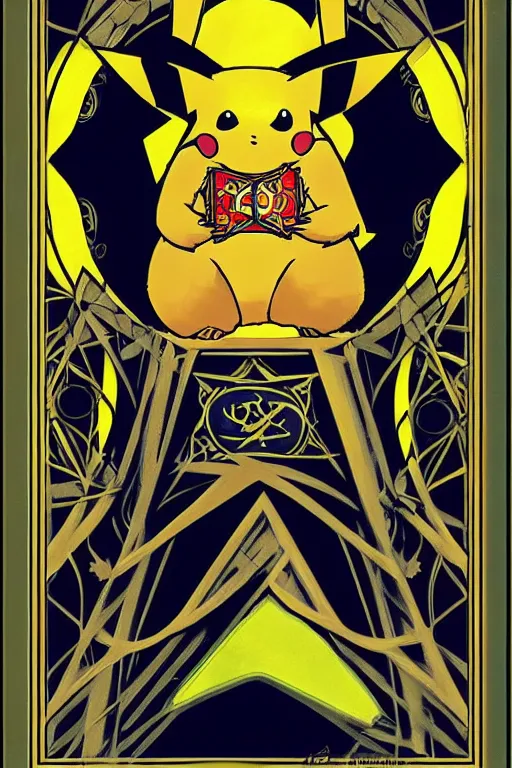 Image similar to Pikachu tarot card, art nouveau style, trending on artstation