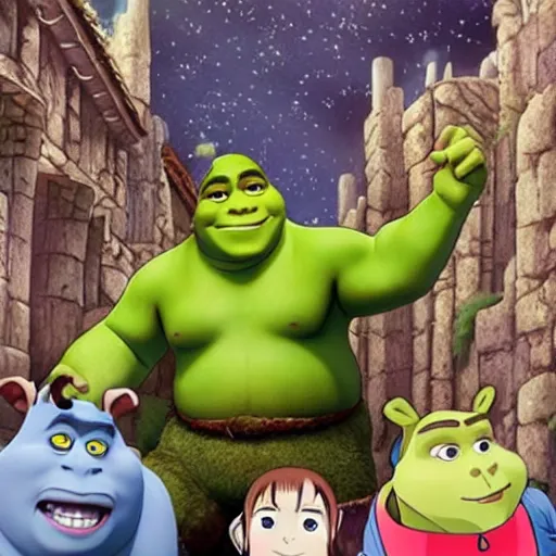 Image similar to shrek as an anime character, studio ghibli, anime key visual