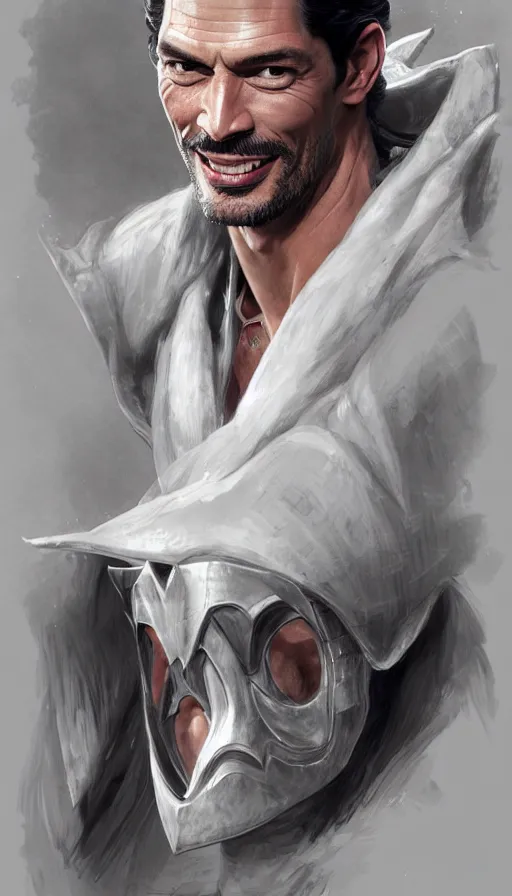 Image similar to david gandy, charming, laughing, fit, cunning, robe, warhammer, lord of the rings, sweaty, intricate, highly detailed, digital painting, artstation, concept art, smooth, sharp focus, illustration, unreal engine 5, 8 k, art by artgerm and greg rutkowski and alphonse mucha