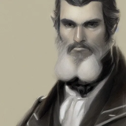 Prompt: a clean shaven confederate general with puffy black sideburns and a square face, an english man, dnd character art, painting by artgerm and ed binkley