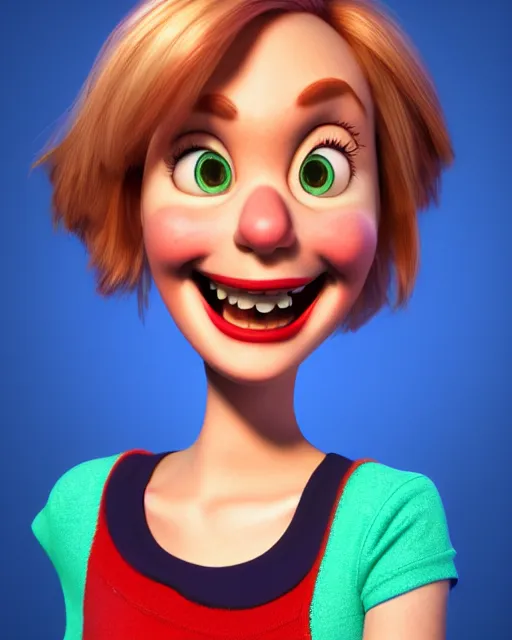 Prompt: manic adult woman character portrait, by pixar, highly detailed, dynamic shadows, 4 k, splash art